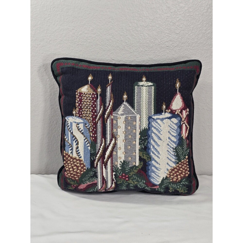 Vtg Christmas Candles Tapestry Pillow Beautiful Holiday Decor 12X11